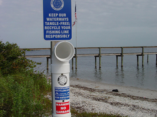 Fishing line recycling containers installed on Fairhope Pier